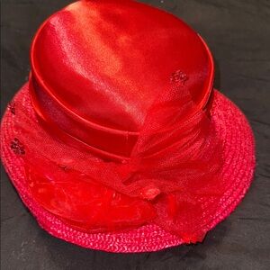 Chic Red Women's Hat with Floral Accents